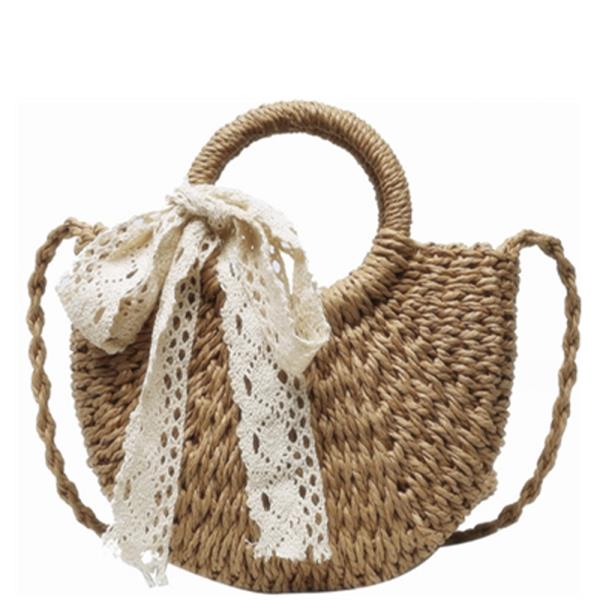 STRAW TOTE CROSSBODY BAG - KHAKI