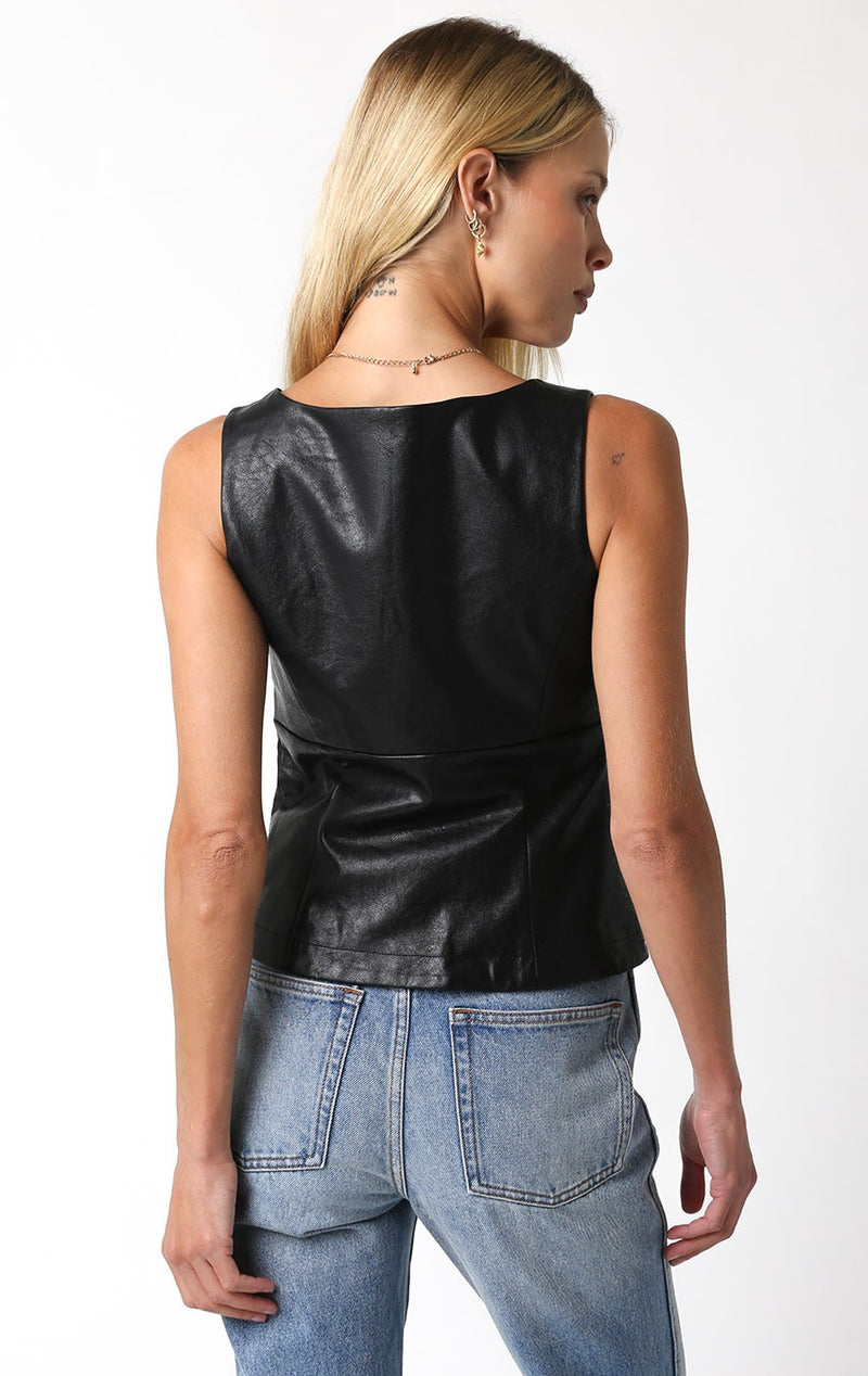 FAUX LEATHER ZIP UP TANK TOP - BLACK