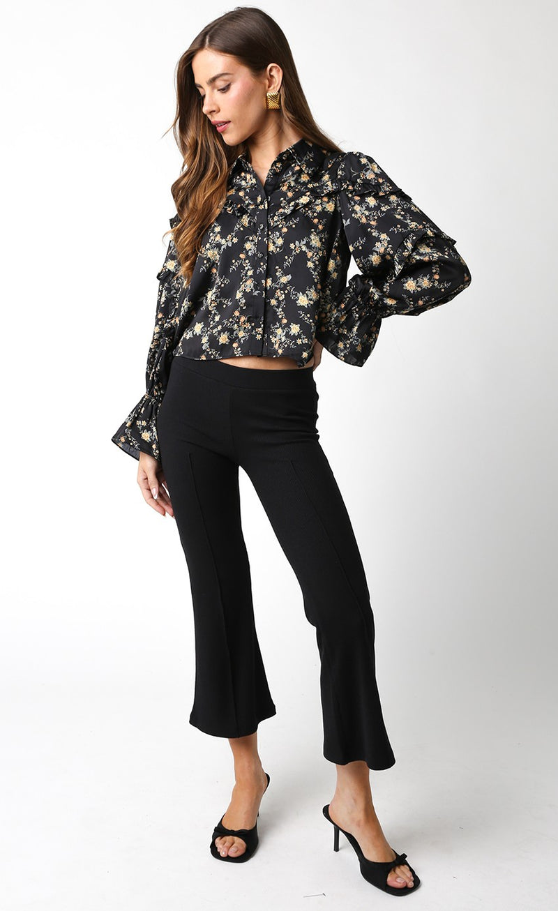 EMMA RUFFLE BLOUSE - BLACK/MARIGOLD