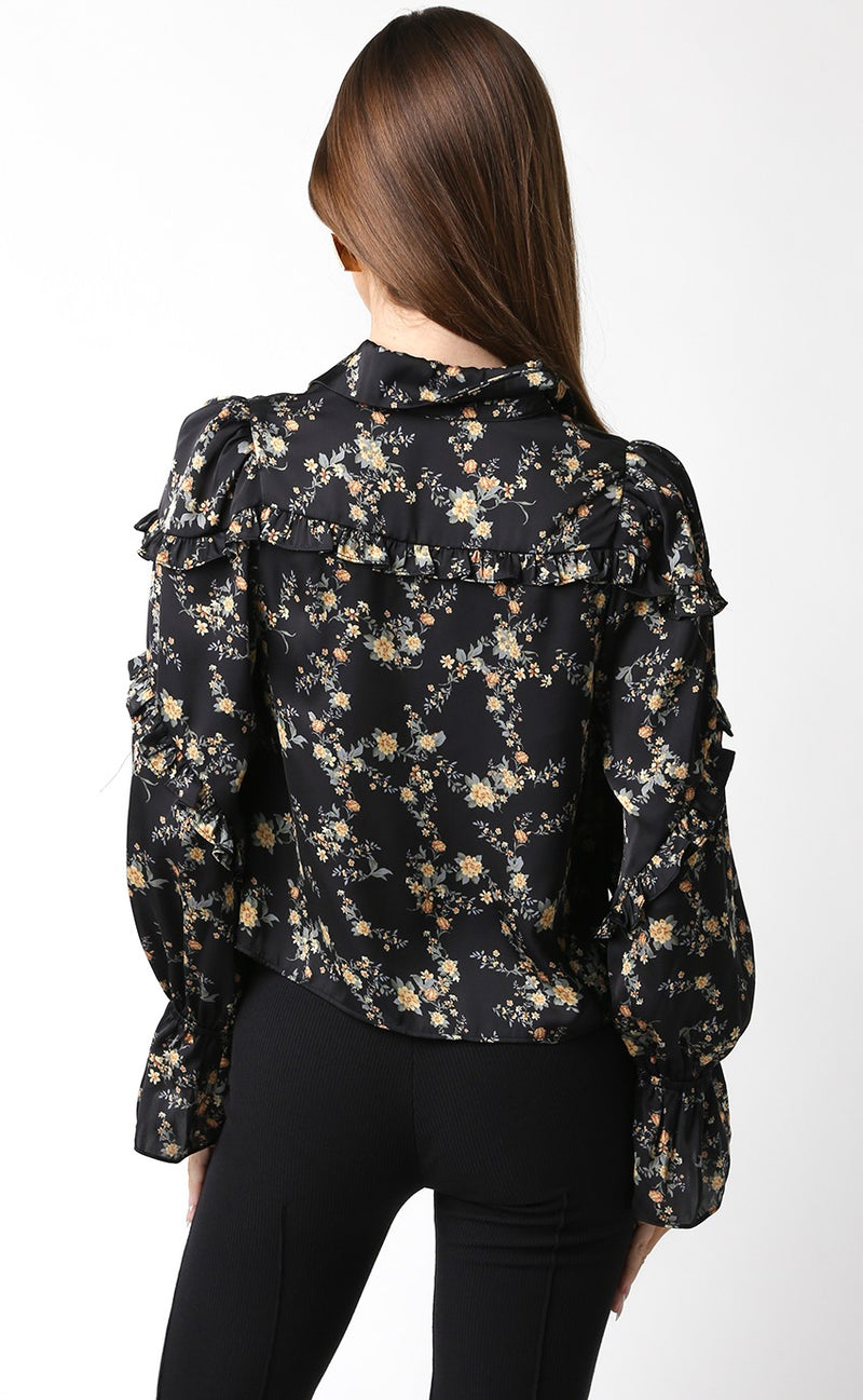 EMMA RUFFLE BLOUSE - BLACK/MARIGOLD