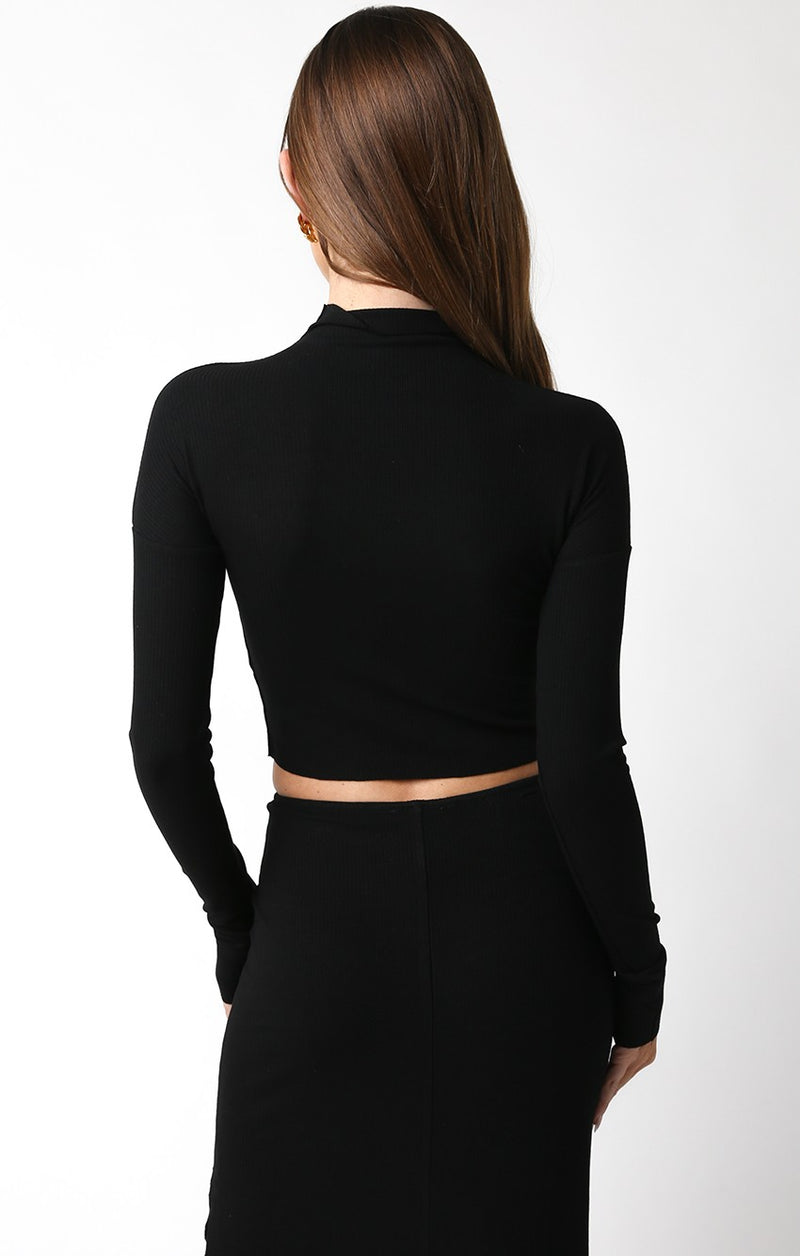 FARAH MOCK NECK CROP TOP - BLACK