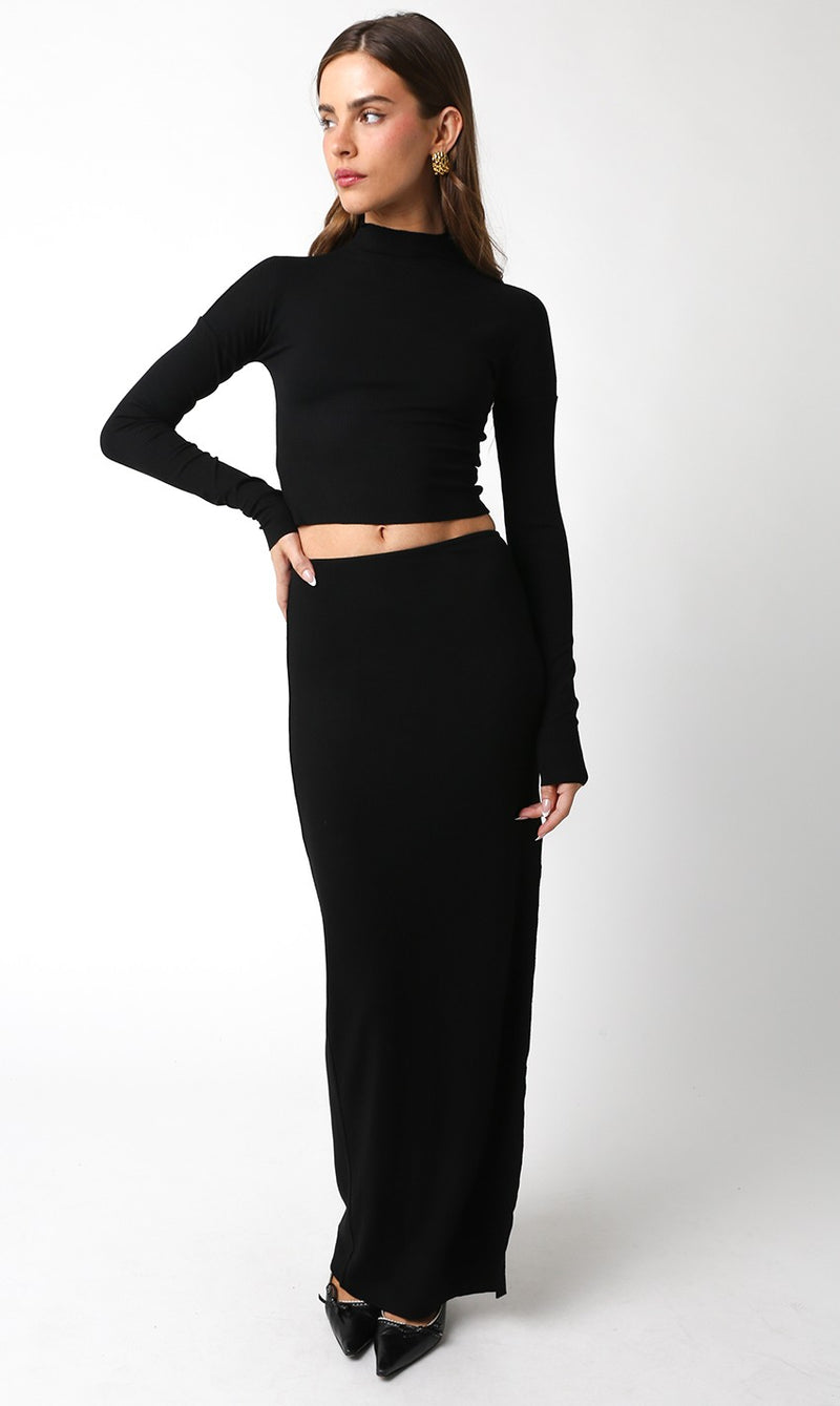 FARAH MOCK NECK CROP TOP - BLACK