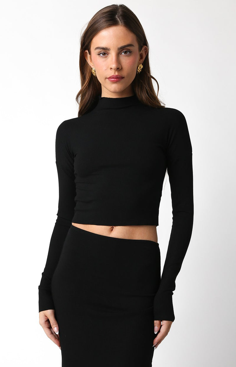 FARAH MOCK NECK CROP TOP - BLACK