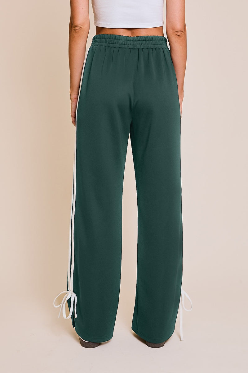 BOW DETAIL TRACK PANTS - GREEN/WHITE