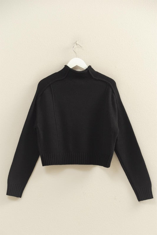 MOCK NECK RIBBED SWEATER - BLACK