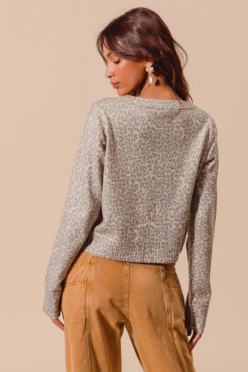 VINTAGE LEOPARD PRINT CARDIGAN - OATMEAL