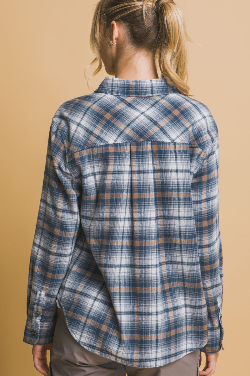 PLAID BUTTON DOWN SHIRT - TEAL BLUE