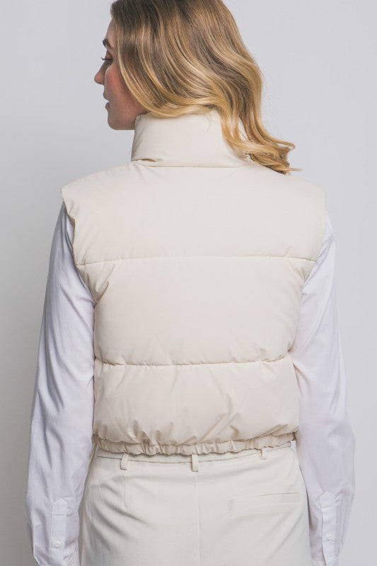 HI NECK CROPPED PUFFER VEST - IVORY