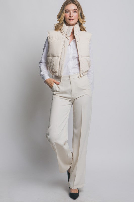 HI NECK CROPPED PUFFER VEST - IVORY