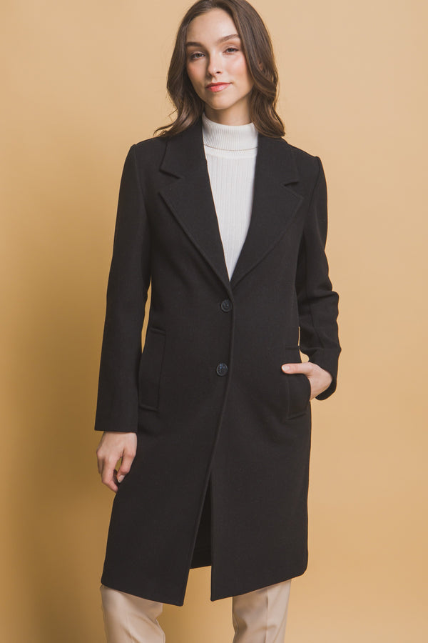 NOTCHED COLLAR COAT - BLACK