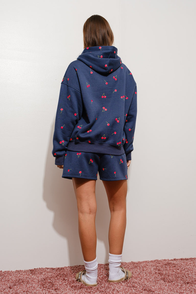 OVERSIZED CHERRY HOODIE SWEATSHIRT - NAVY