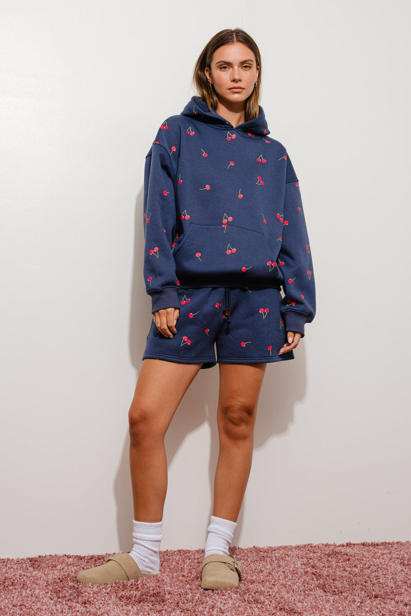 OVERSIZED CHERRY HOODIE SWEATSHIRT - NAVY