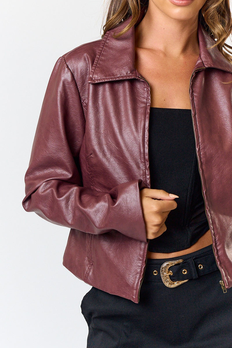 WASHED FAUX LEATHER JACKET