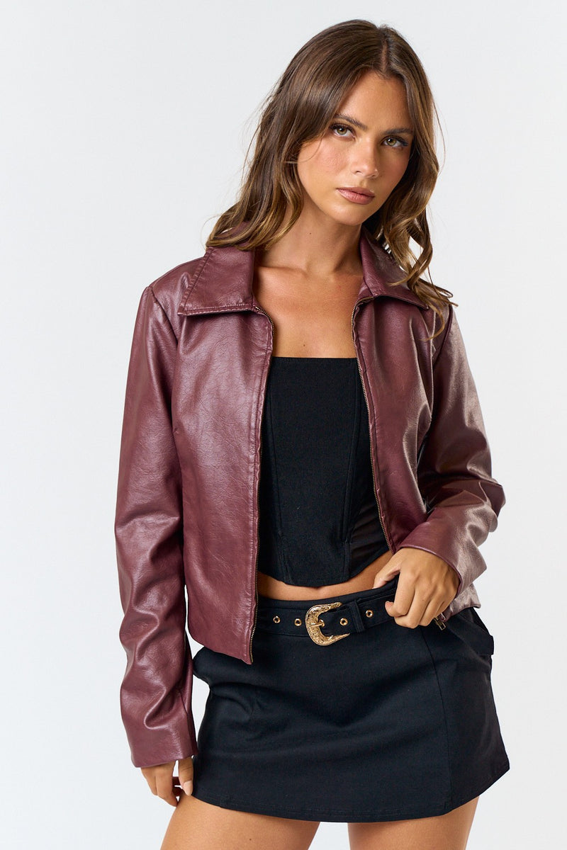 WASHED FAUX LEATHER JACKET