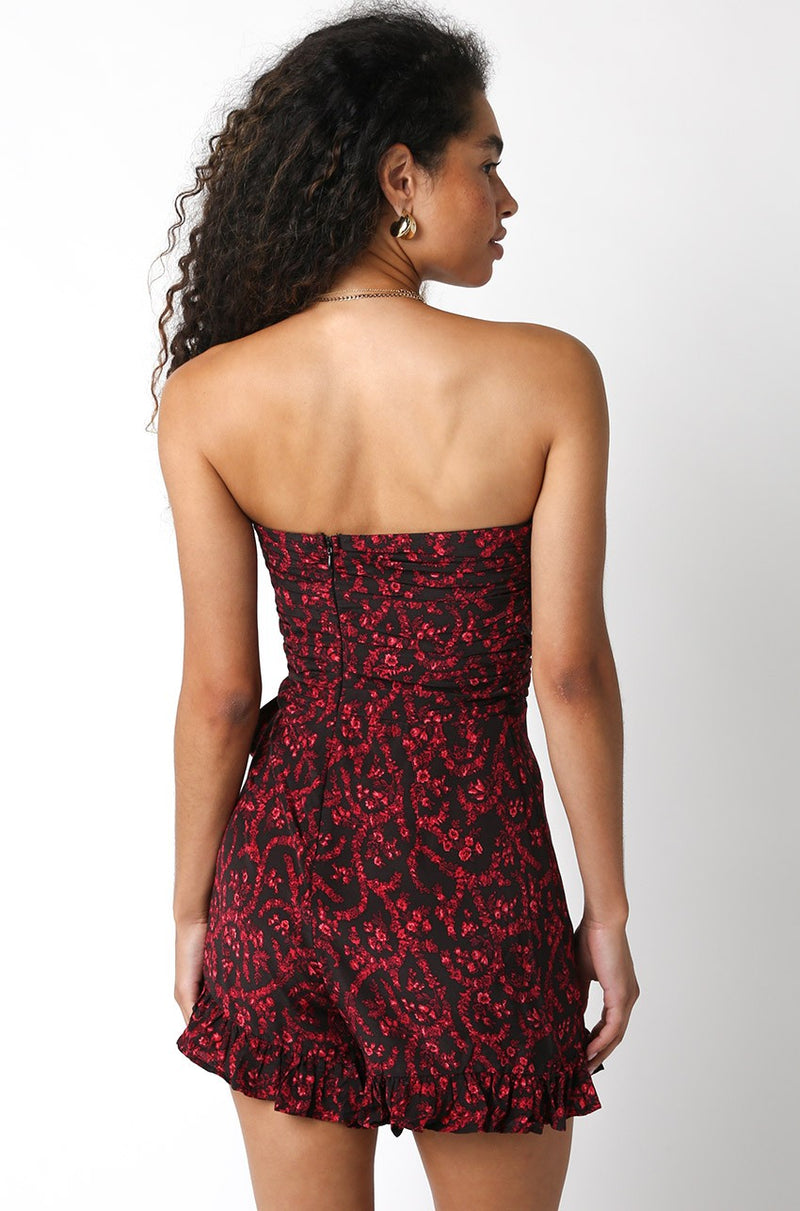 AUDREY FLORAL ROMPER - BLACK/RED