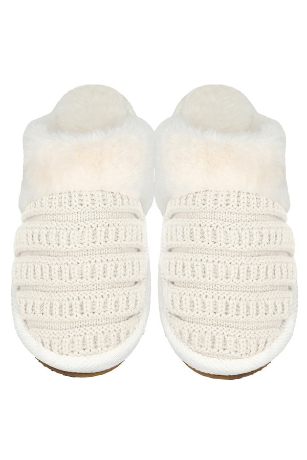 KNIT PATTERN SLIPPERS - IVORY