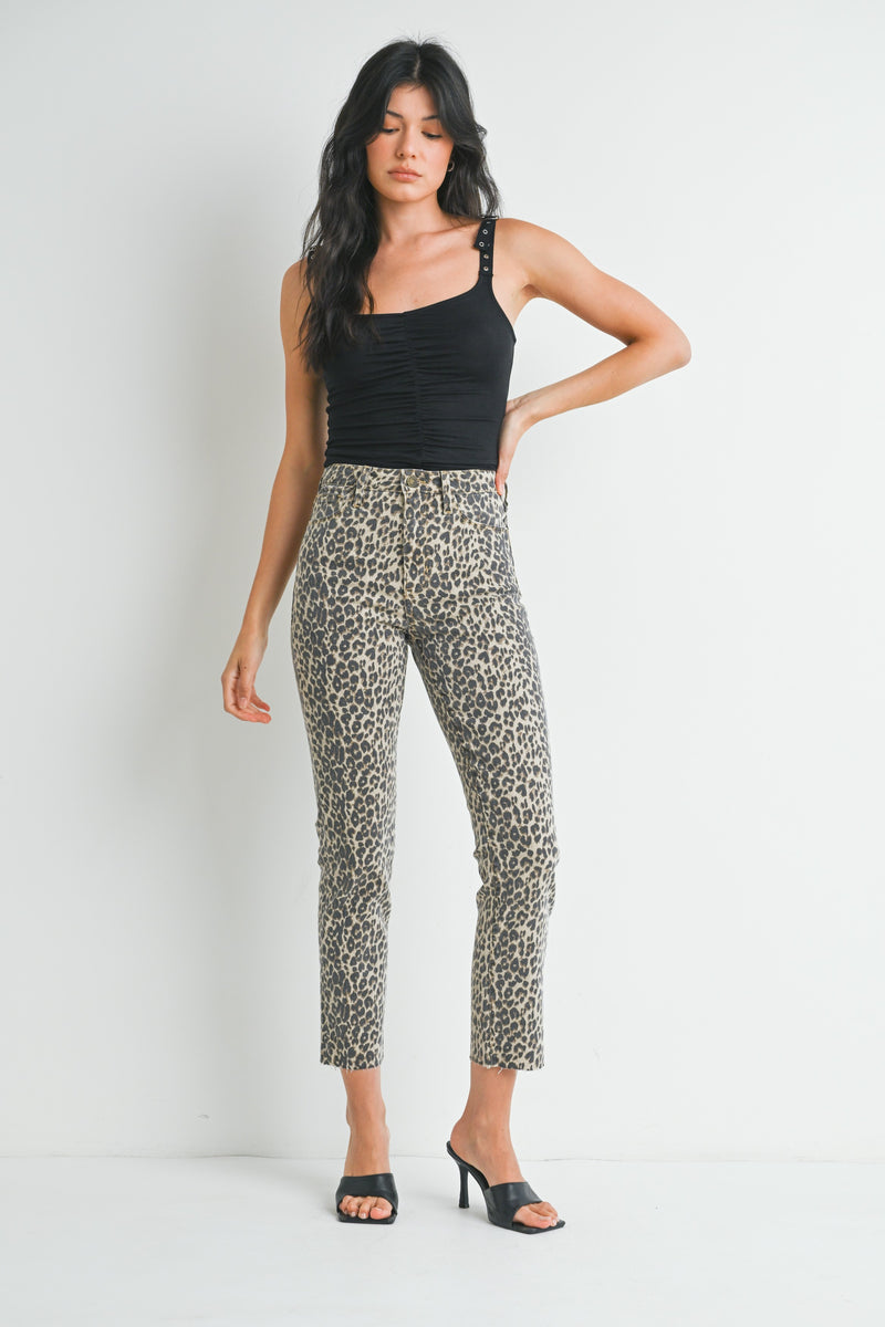 HIGH WAISTED SLENDER STRAIGHT LEG JEANS - LEOPARD