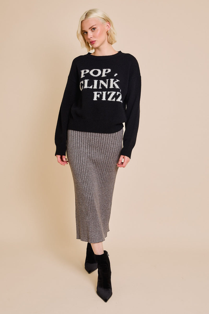 POP, CLINK, FIZZ TINSEL SWEATER - BLACK