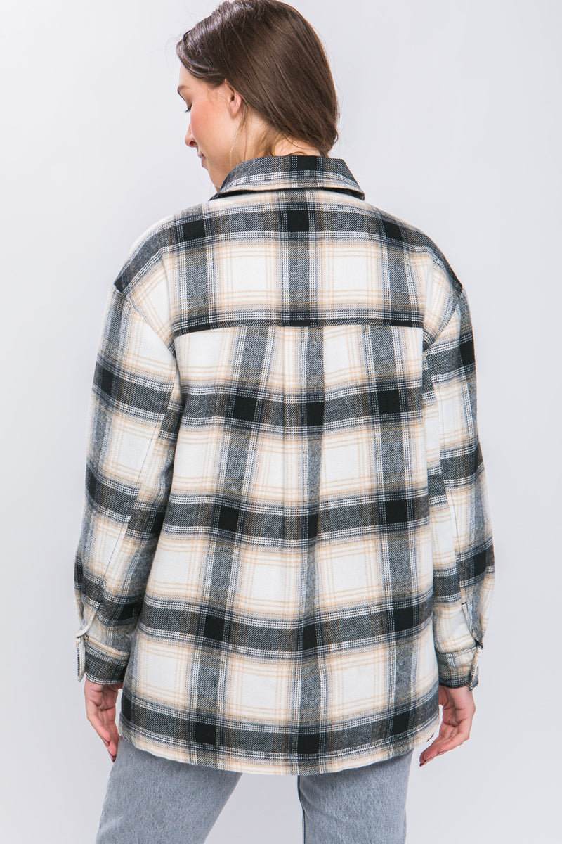 SHERPA LINED PLAID SHACKET - BLACK