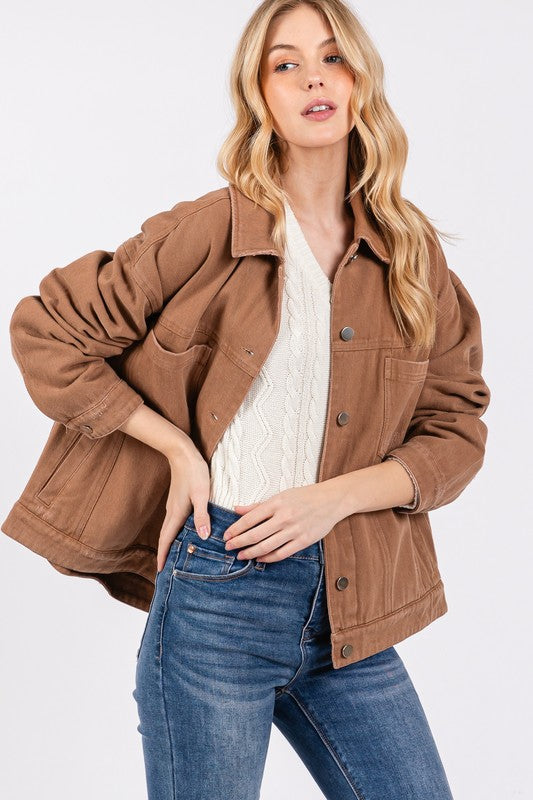 TWILL DISTRESSED JACKET - CAMEL