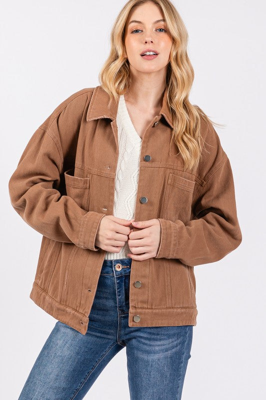 TWILL DISTRESSED JACKET - CAMEL