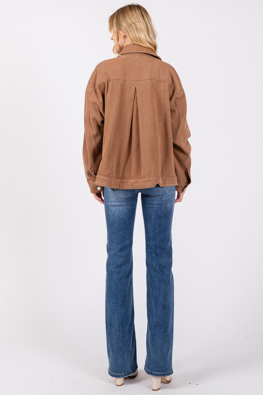 TWILL DISTRESSED JACKET - CAMEL