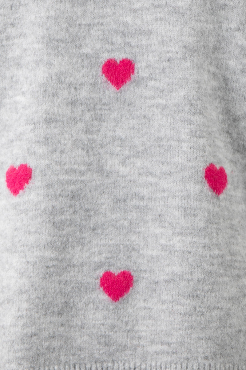 HEART PATTERNED OVERSIZED SWEATER - SILVER-PINK