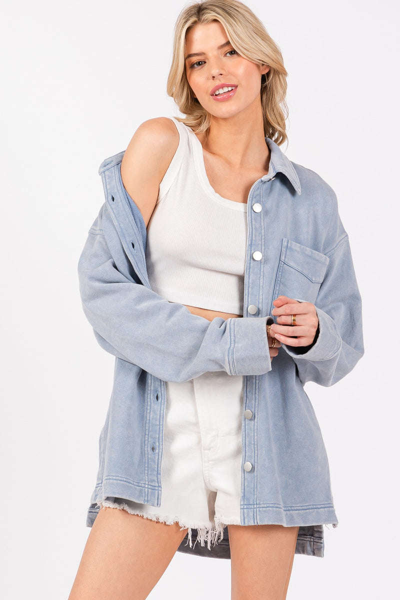 KNIT BUTTON DOWN JACKET - LIGHT DENIM BLUE