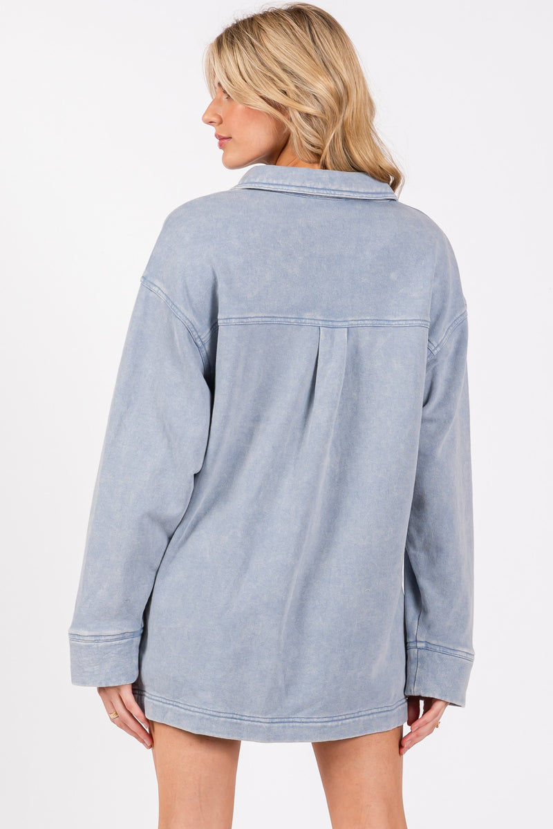 KNIT BUTTON DOWN JACKET - LIGHT DENIM BLUE