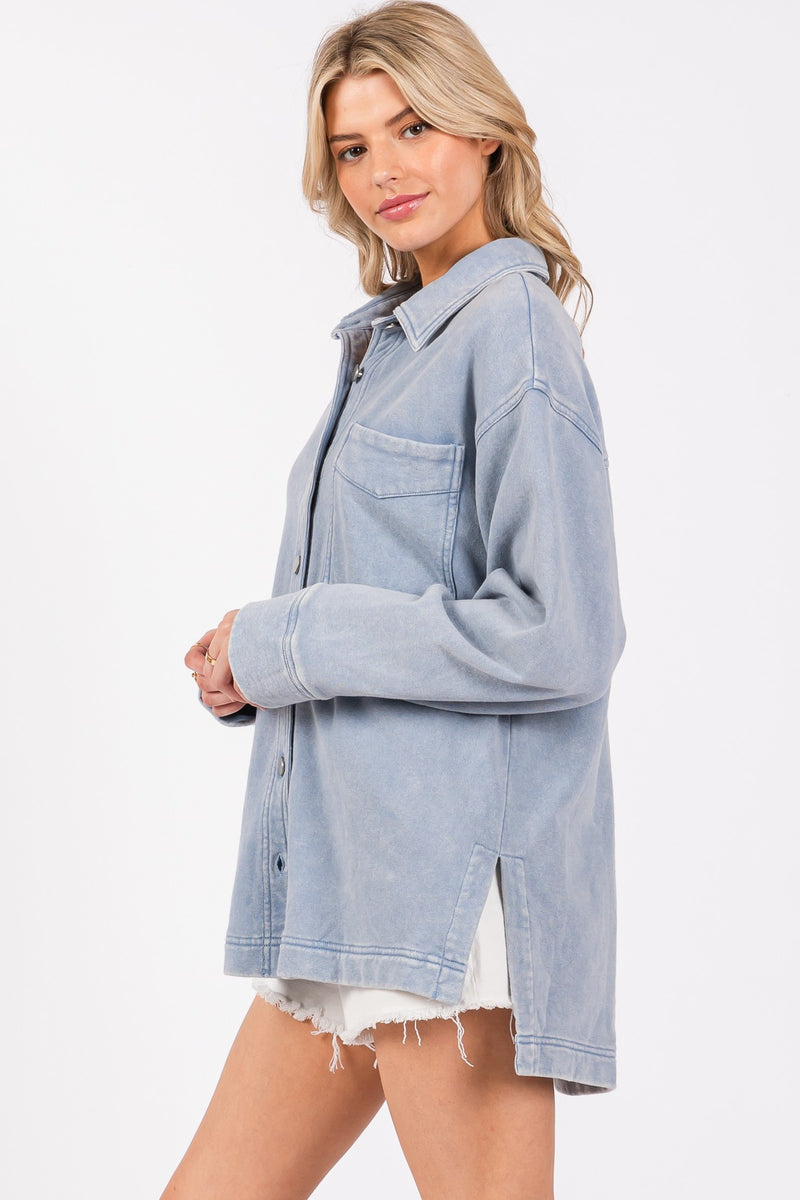 KNIT BUTTON DOWN JACKET - LIGHT DENIM BLUE