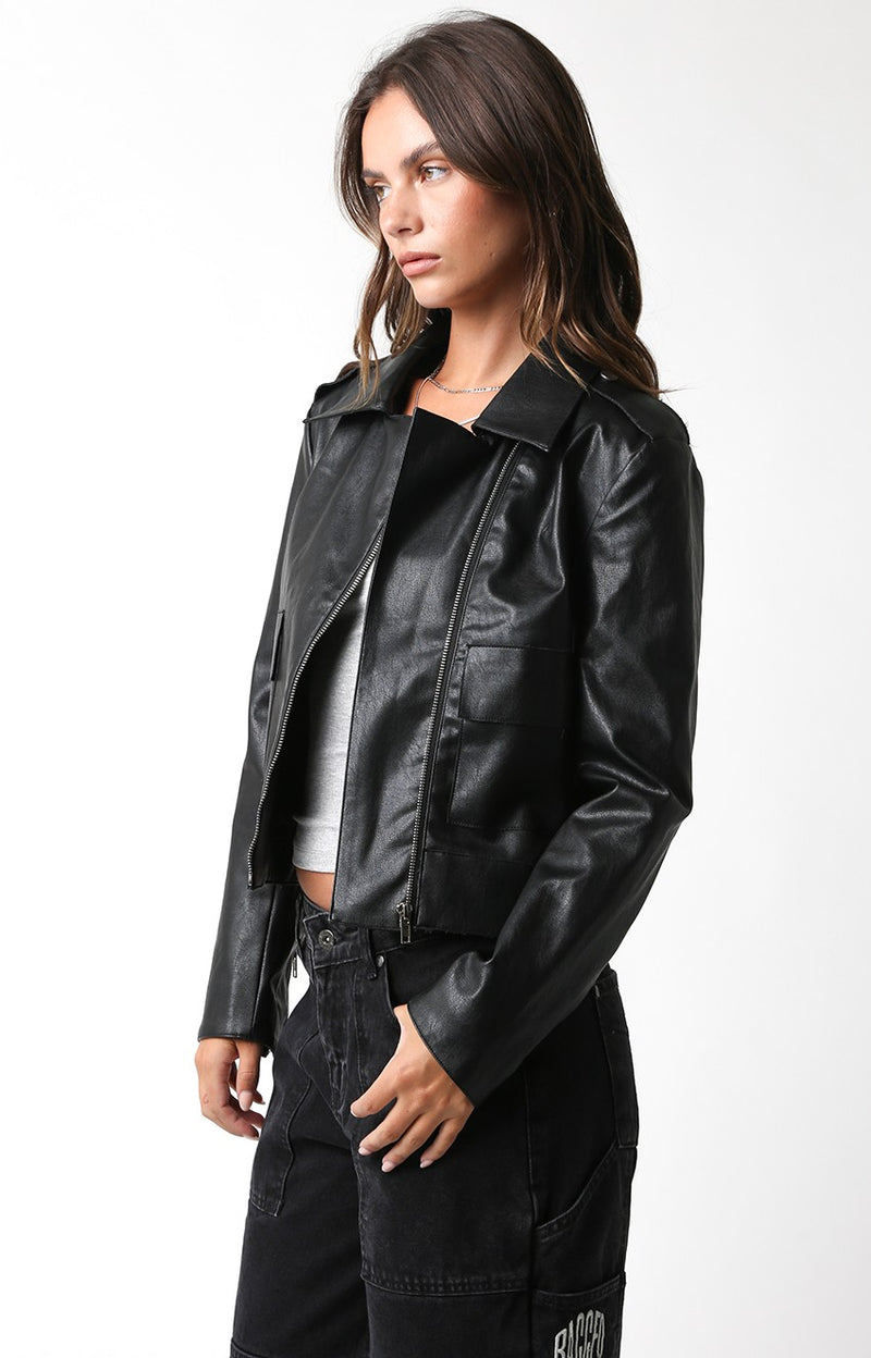 STEPHANIE FAUX LEATHER JACKET - BLACK