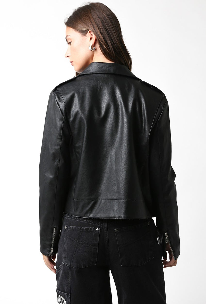 STEPHANIE FAUX LEATHER JACKET - BLACK