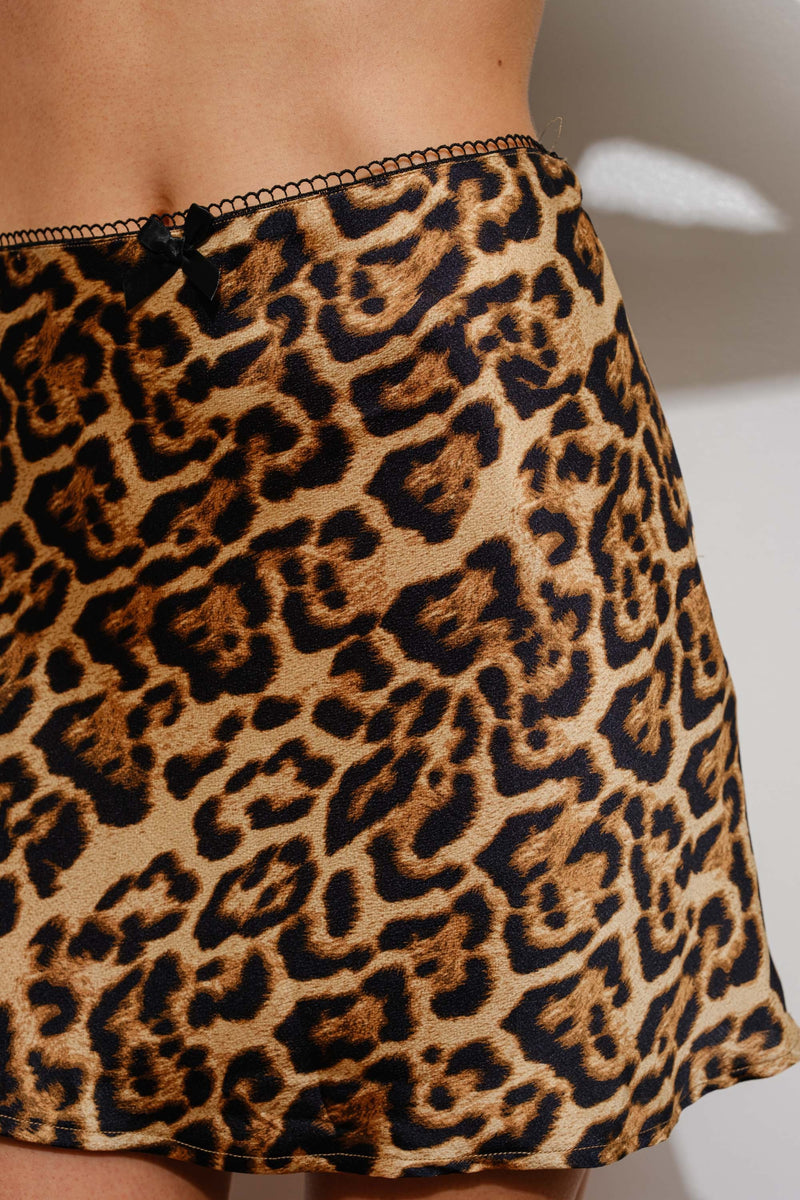 LEOPARD PRINT MINI SKIRT - BROWN/BLACK