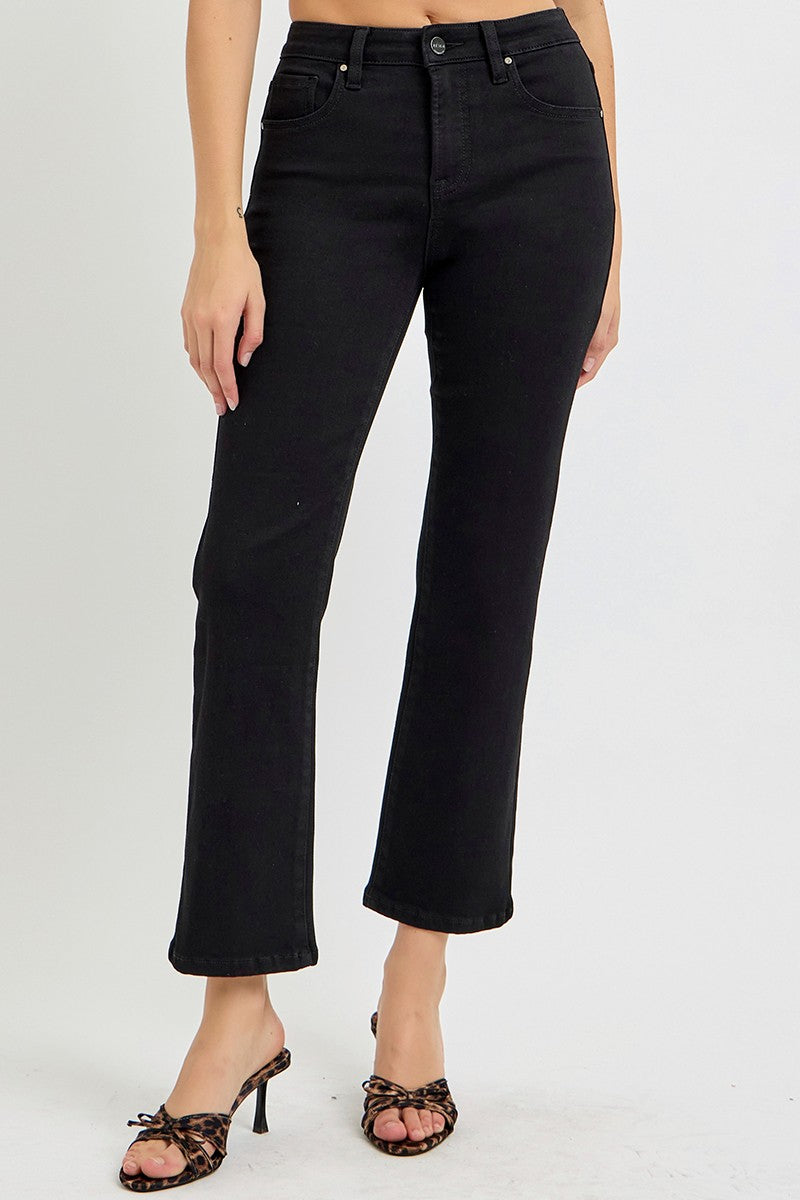 HIGH RISE STRAIGHT CROP JEANS - BLACK