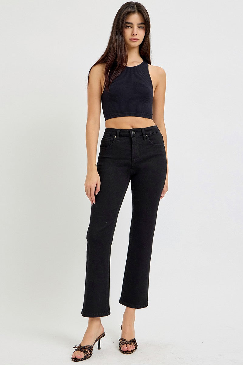 HIGH RISE STRAIGHT CROP JEANS - BLACK