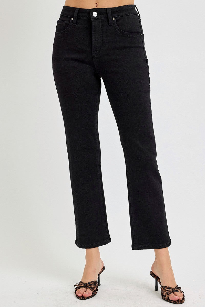 HIGH RISE STRAIGHT CROP JEANS - BLACK