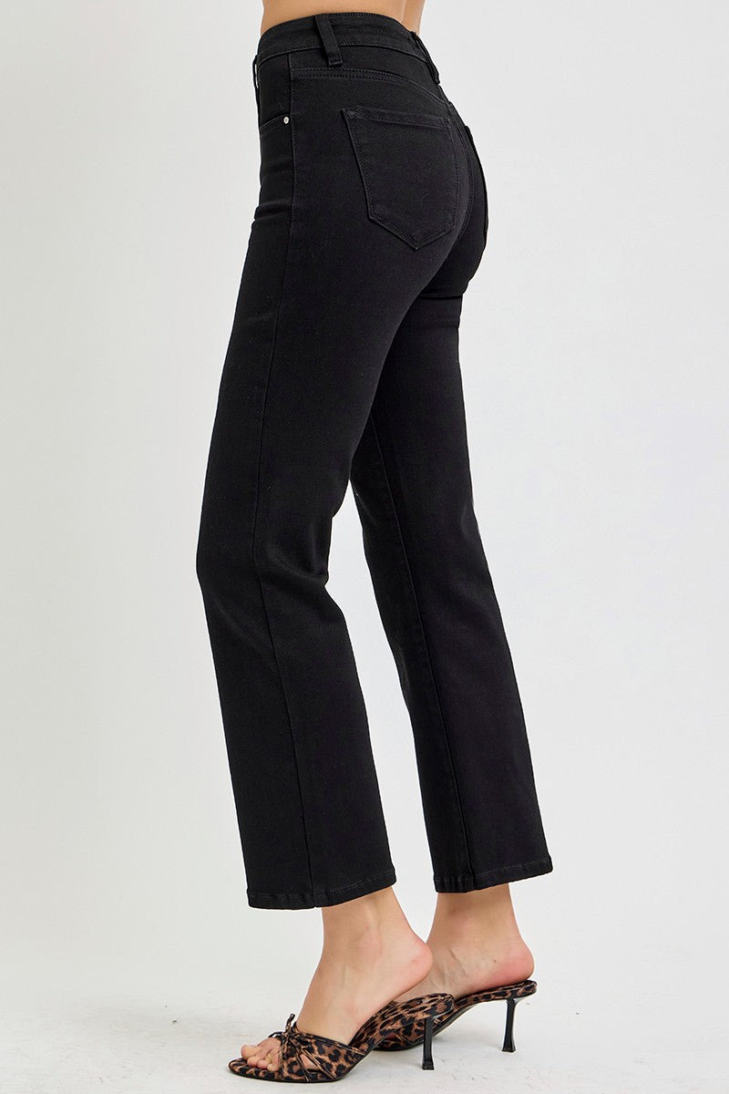 HIGH RISE STRAIGHT CROP JEANS - BLACK