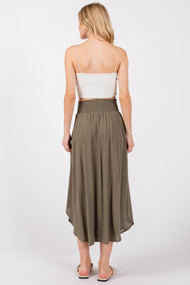 HEAVY GAUZE SMOCKED WAIST MAXI SKIRT - VINTAGE OLIVE