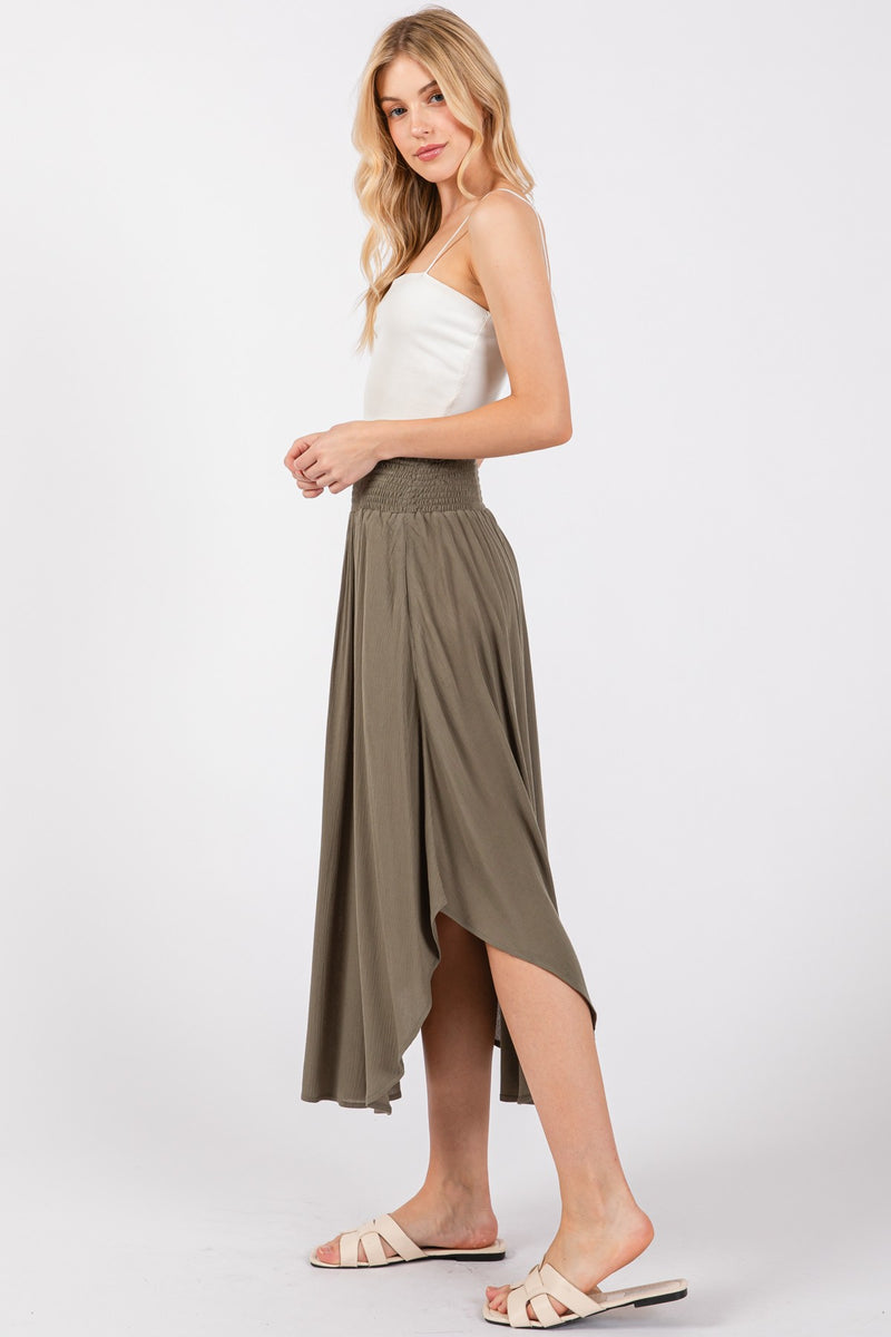 HEAVY GAUZE SMOCKED WAIST MAXI SKIRT - VINTAGE OLIVE