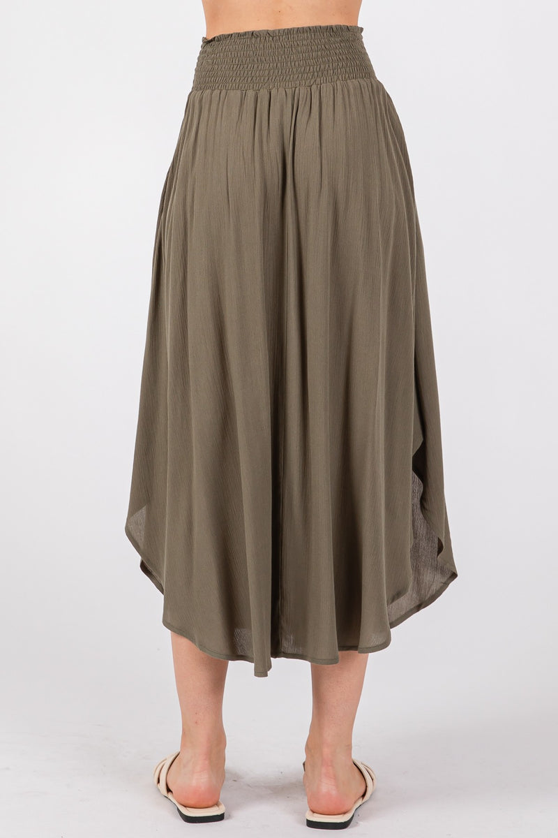 HEAVY GAUZE SMOCKED WAIST MAXI SKIRT - VINTAGE OLIVE