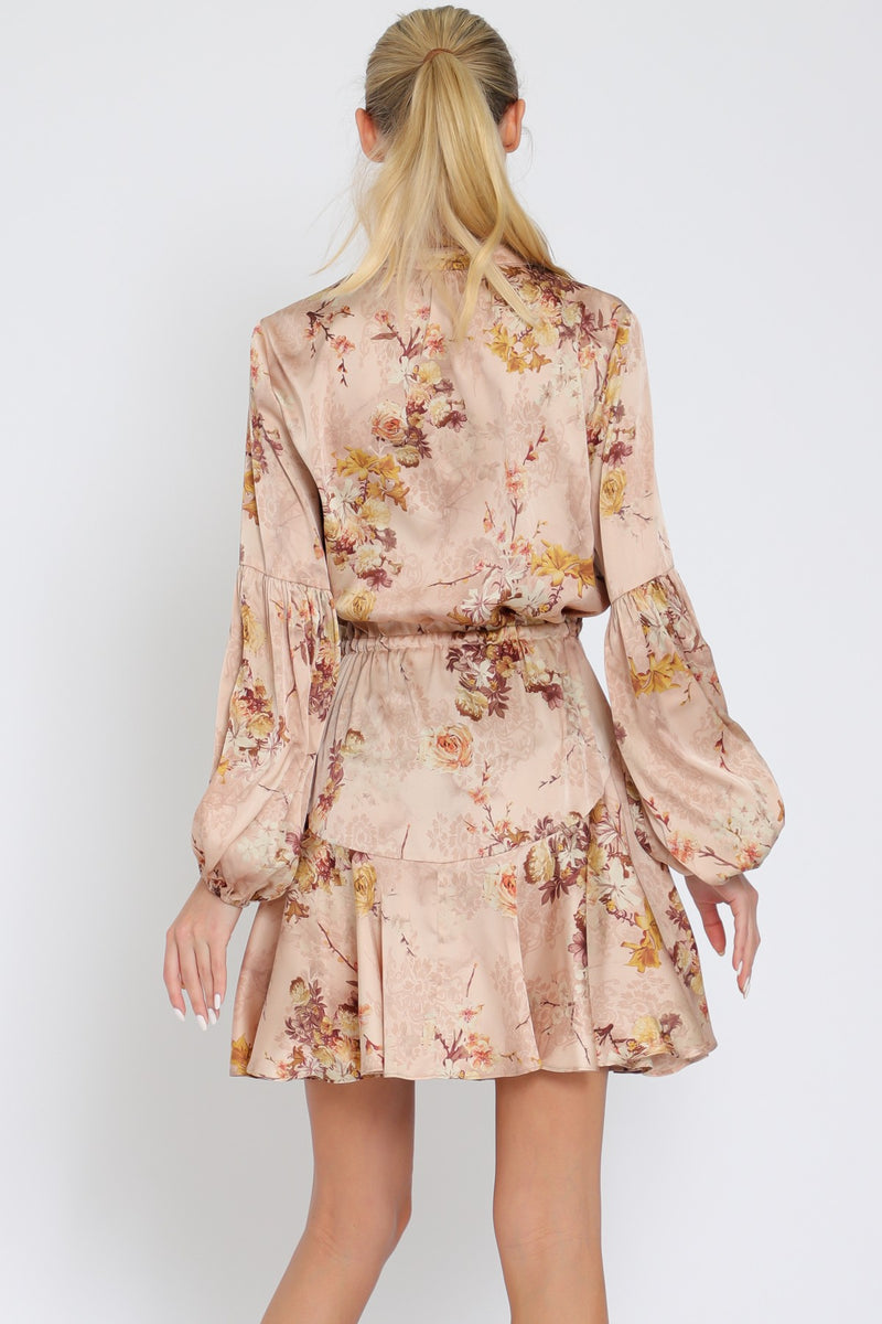 LONG SLEEVE MINI DRESS - NUDE MULTI