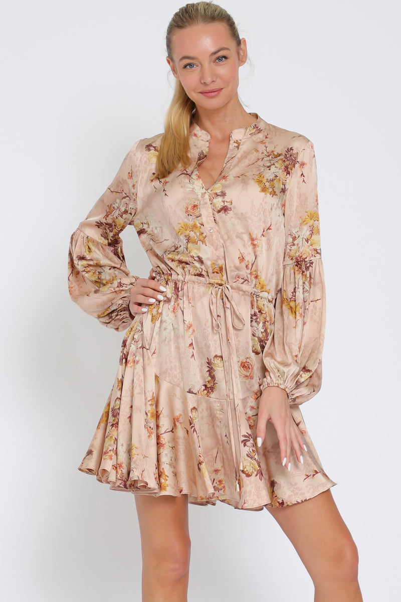 LONG SLEEVE MINI DRESS - NUDE MULTI