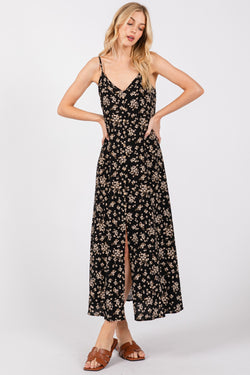 BUTTON TRIM MAXI DRESS- BLACK