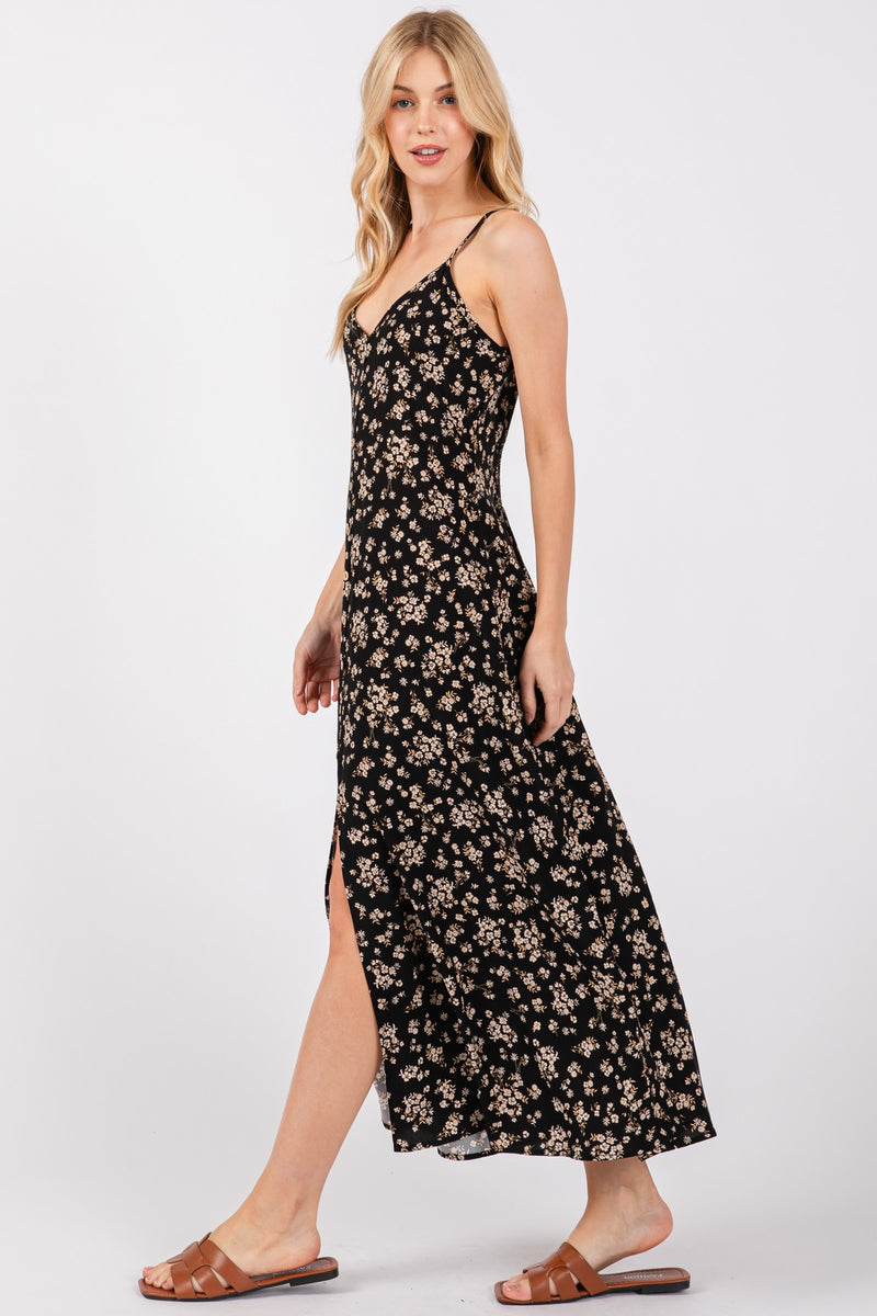 BUTTON TRIM MAXI DRESS- BLACK