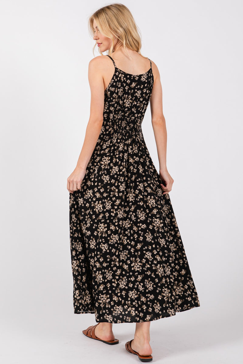 BUTTON TRIM MAXI DRESS- BLACK