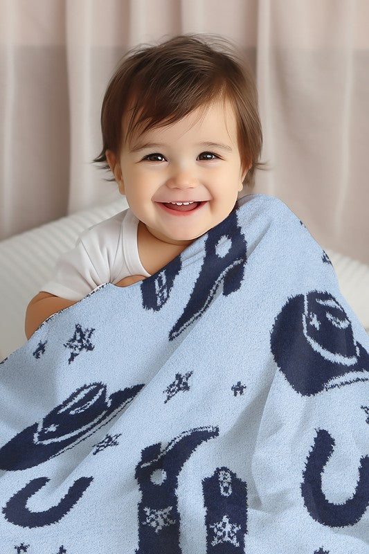 CHILDS COW BOY THROW BLANKET - NAVY