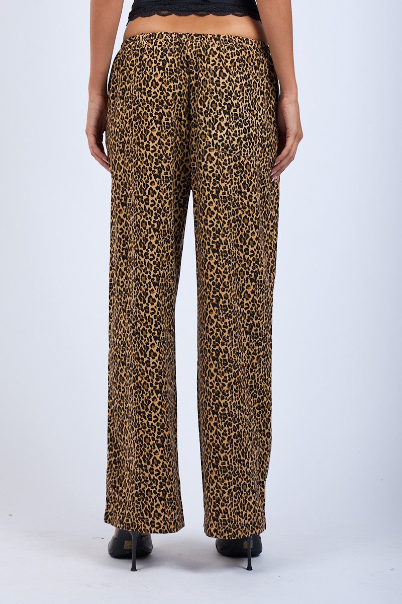 LEOPARD PRINT TIE WAIST PANT -  BLACK/TAN