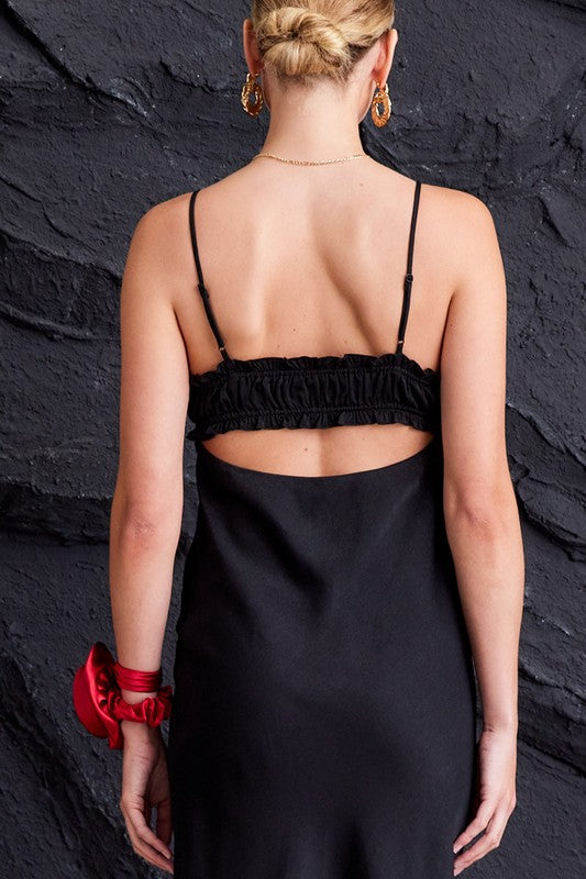 OPEN BACK SATIN MAXI DRESS - BLACK