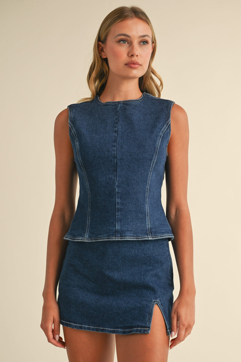 DENIM OPEN BACK TOP - DARK DENIM