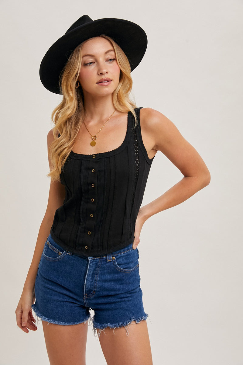 BUTTON DOWN TANK TOP - BLACK
